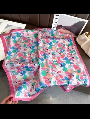 Pink Multi-Color Printed Silk Scarf